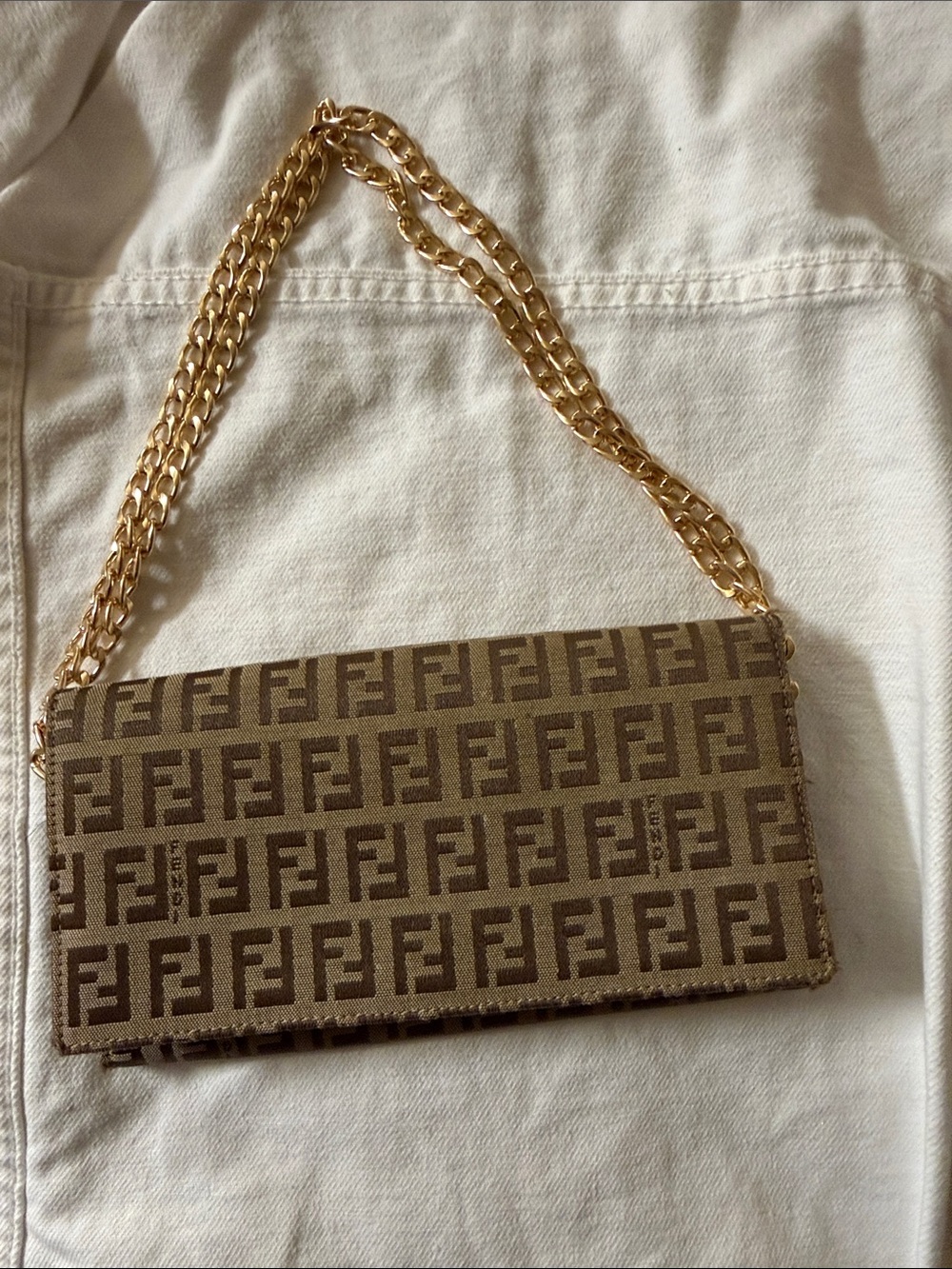 Fendi Zucca Canvas Wallet with Unbranded Gold Chain /